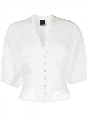 Блузка с V-образным вырезом и кружевом Pinko. Цвет: белый