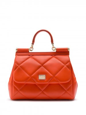 Стеганая сумка-тоут с логотипом Dolce & Gabbana. Цвет: оранжевый