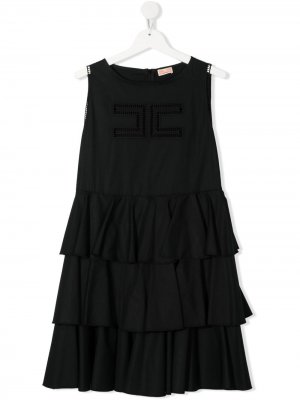 Платье без рукавов с вышитым логотипом Elisabetta Franchi La Mia Bambina. Цвет: черный