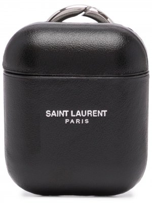 Чехол для AirPods с тисненым логотипом Saint Laurent. Цвет: черный