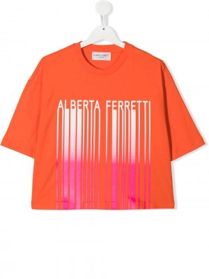 Укороченная футболка с логотипом Alberta Ferretti Kids. Цвет: оранжевый