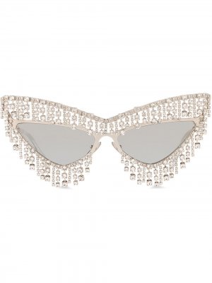 Солнцезащитные очки с кристаллами Dolce & Gabbana Eyewear. Цвет: серебристый