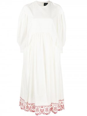Платье миди с вышивкой на подоле Simone Rocha. Цвет: белый