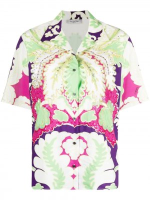 Декорированная рубашка с цветочным принтом Valentino. Цвет: зеленый