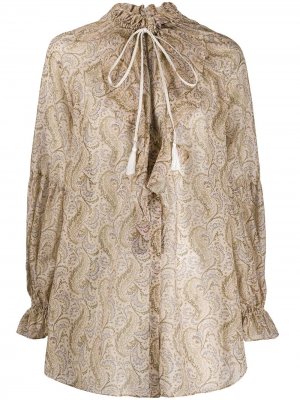 Блузка с оборками на воротнике и принтом пейсли Etro. Цвет: нейтральные цвета