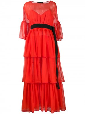 Платье с оборками и поясом Rochas. Цвет: красный