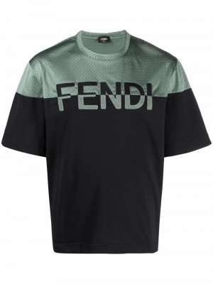 Двухцветная футболка с аппликацией логотипа Fendi. Цвет: черный