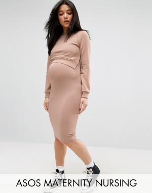 Двухслойное трикотажное платье для беременных и кормящих ASOS Maternity - Nursing. Цвет: розовый
