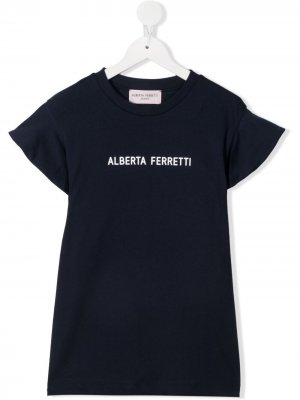 Футболка с логотипом Alberta Ferretti Kids. Цвет: синий