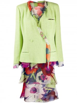 Костюм с юбкой и цветочным принтом Chanel Pre-Owned. Цвет: зеленый