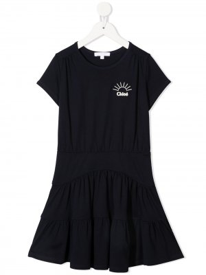 Платье-футболка с логотипом Chloé Kids. Цвет: синий