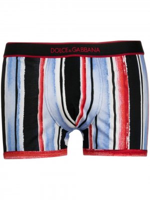 Полосатые боксеры с логотипом на поясе Dolce & Gabbana. Цвет: черный