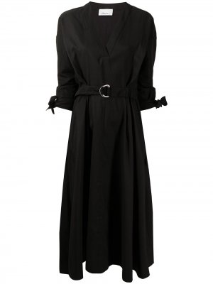 Платье-рубашка длины миди с драпировкой 3.1 Phillip Lim. Цвет: черный