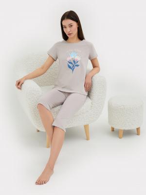 Комплект женский (футболка, бриджи) бежево-пепельный в горошек Mark Formelle. Цвет: пепел +горошек на пепельном