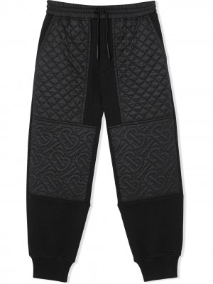 Спортивные брюки со стегаными вставками и монограммой Burberry Kids. Цвет: черный