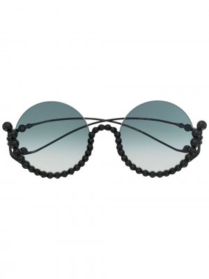 Солнцезащитные очки с круглой оправе кристаллами Anna Karin Karlsson. Цвет: черный