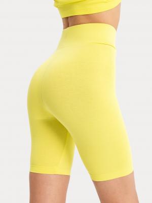 Шорты-велосипедки женские с высокой талией в желтом оттенке Mark Formelle. Цвет: лайм