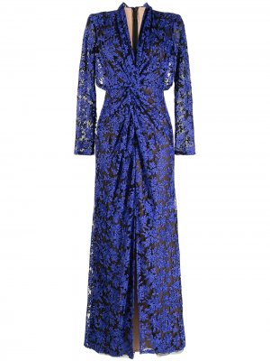 Платье с длинными рукавами и цветочной вышивкой Tadashi Shoji. Цвет: синий