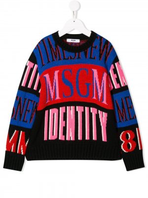 Трикотажный свитер с логотипом Msgm Kids. Цвет: красный
