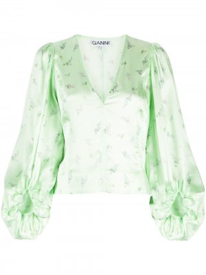 Блузка с цветочным принтом GANNI. Цвет: зеленый