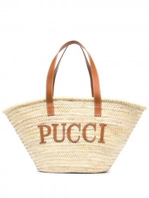 Большая соломенная сумка-тоут Emilio Pucci. Цвет: нейтральные цвета