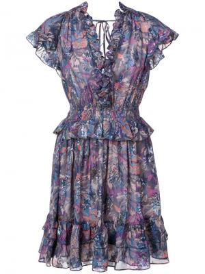 Расклешенное платье-мини с цветочным принтом Rebecca Taylor. Цвет: фиолетовый