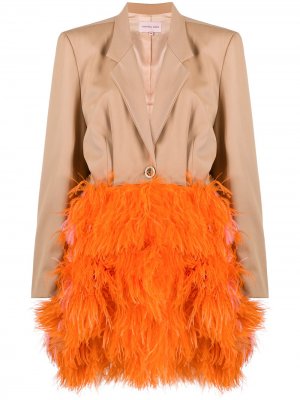 Пальто с длинными рукавами и перьями Natasha Zinko. Цвет: коричневый