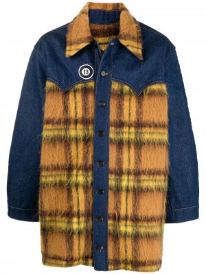 Джинсовая куртка-рубашка с клетчатыми вставками DUOltd. Цвет: синий