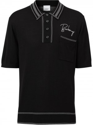 Трикотажная рубашка поло с вышитым логотипом Burberry. Цвет: черный
