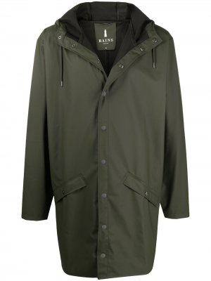 Длинная куртка с капюшоном Rains. Цвет: зеленый