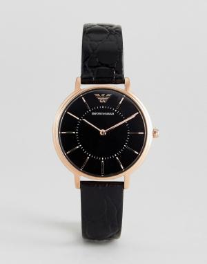 Часы с черным кожаным ремешком  AR11064 Emporio Armani. Цвет: черный