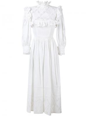 Плиссированное платье с оборками William Vintage. Цвет: белый