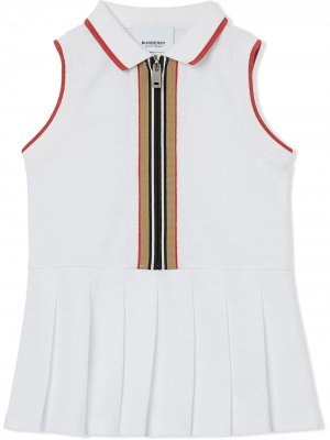 Платье с отделкой в полоску Icon Stripe Burberry Kids. Цвет: белый