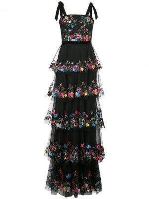 Вечернее платье с цветочной вышивкой Marchesa Notte. Цвет: черный
