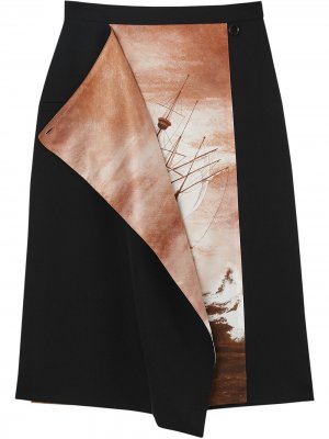 Ship Print Silk Panel Wool Pencil Skirt Burberry. Цвет: черный