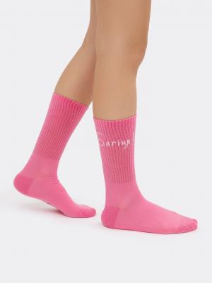Высокие женские носки в розовом цвете с рисунком Mark Formelle. Цвет: лиловый