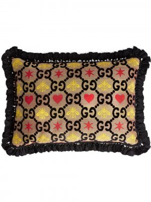 Жаккардовая подушка с логотипом GG Gucci. Цвет: черный