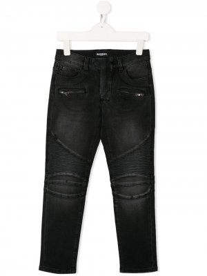 Байкерские джинсы с прорезями Balmain Kids. Цвет: черный