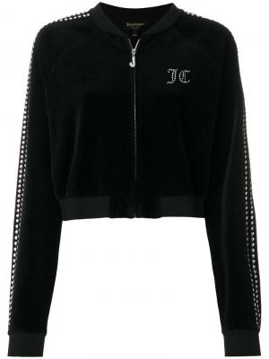 Велюровая укороченная куртка с кристаллами Swarovski Juicy Couture. Цвет: черный
