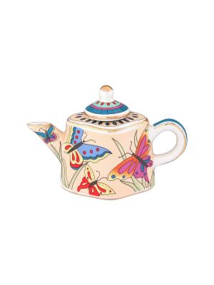 Сувенир-чайник Бабочки на лугу Elan Gallery. Цвет: кремовый, красный, оранжевый, синий