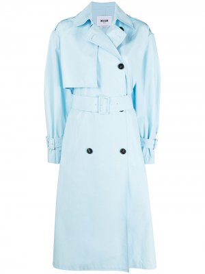 Двубортное пальто с поясом MSGM. Цвет: синий