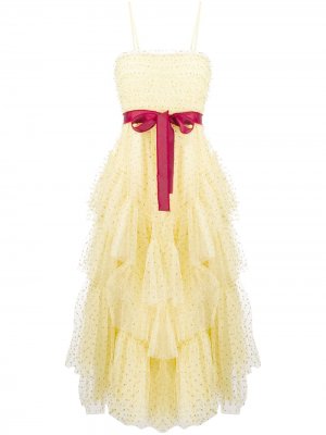 Вечернее платье с пайетками и оборками RED Valentino. Цвет: желтый
