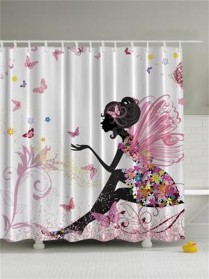 Фотоштора для ванной Мечты цветочной феи, 180*200 см Magic Lady. Цвет: белый, красный, молочный, розовый, черный