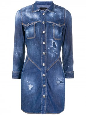 Джинсовое платье-рубашка с эффектом потертости Dsquared2. Цвет: синий
