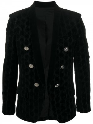 Бархатный пиджак с монограммой Balmain. Цвет: черный