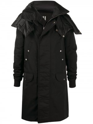 Длинное пальто с косым воротником Rick Owens. Цвет: черный
