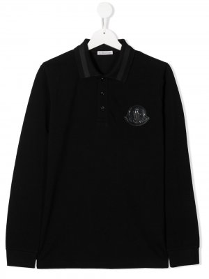 Рубашка поло с длинными рукавами и логотипом Moncler Enfant. Цвет: черный