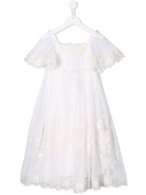 Кружевное платье с расклешенным подолом Dolce & Gabbana Kids. Цвет: белый