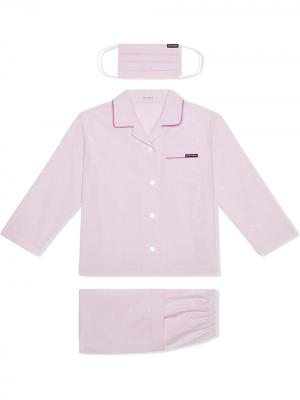 Комплект из пижамы и маски с логотипом Dolce & Gabbana Kids. Цвет: розовый