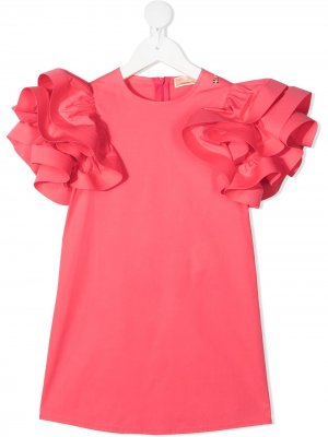 Платье-трапеция с оборками на рукавах Elisabetta Franchi La Mia Bambina. Цвет: розовый